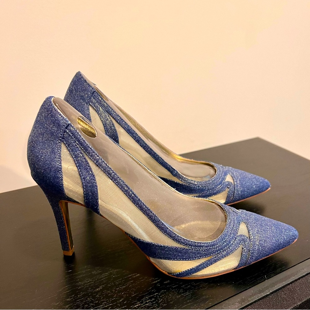 Adrianna Papell - Blue Denim and Net High Heel Shoe, Size 9 1/2, NWOT